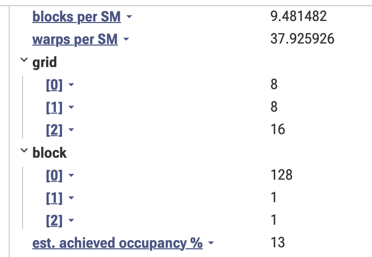 Perfetto footprint of the flash kernel reporting an estimated achieved occupancy of 13%