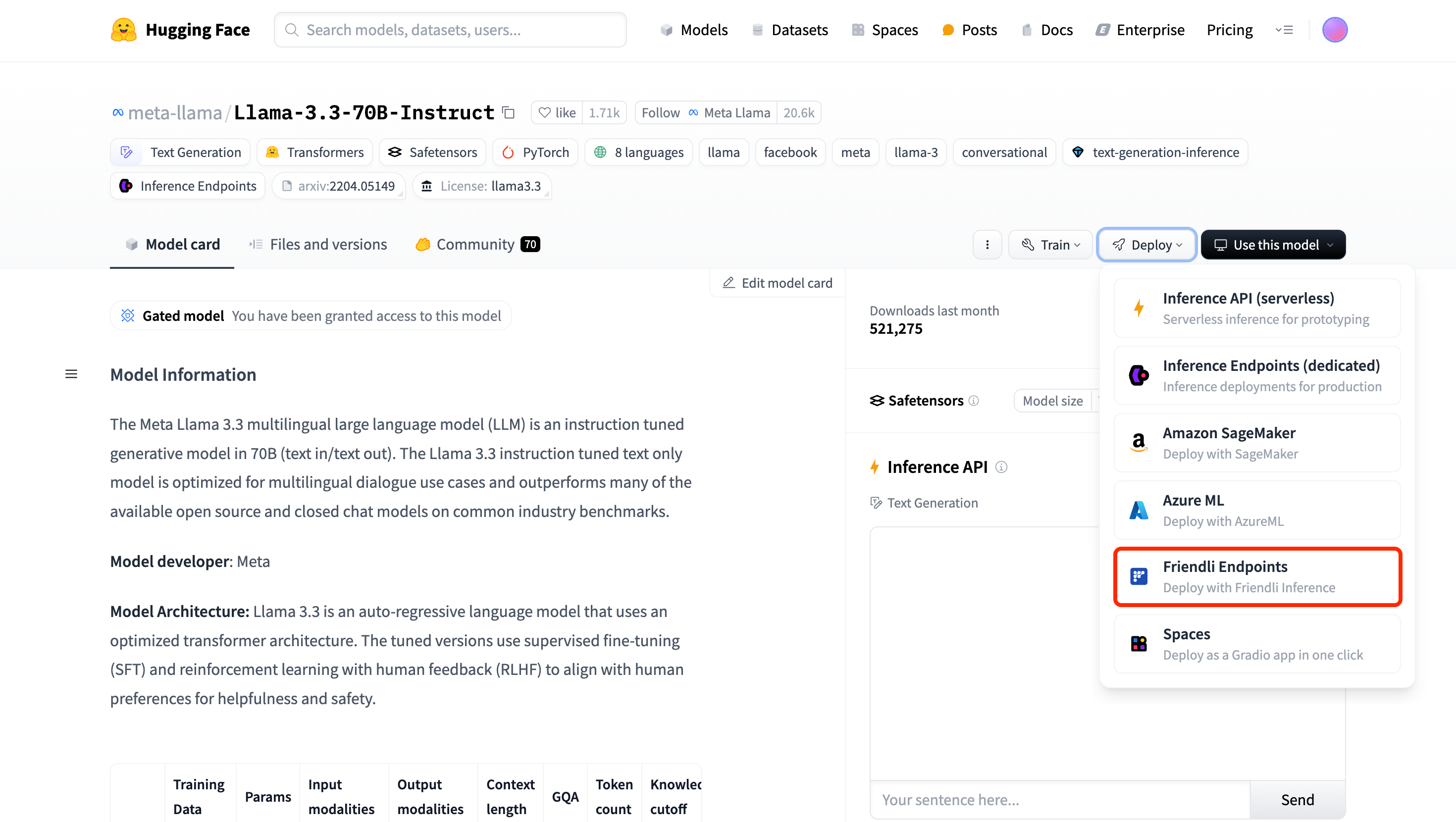 Friendli Inference deployment option in Hugging Face
