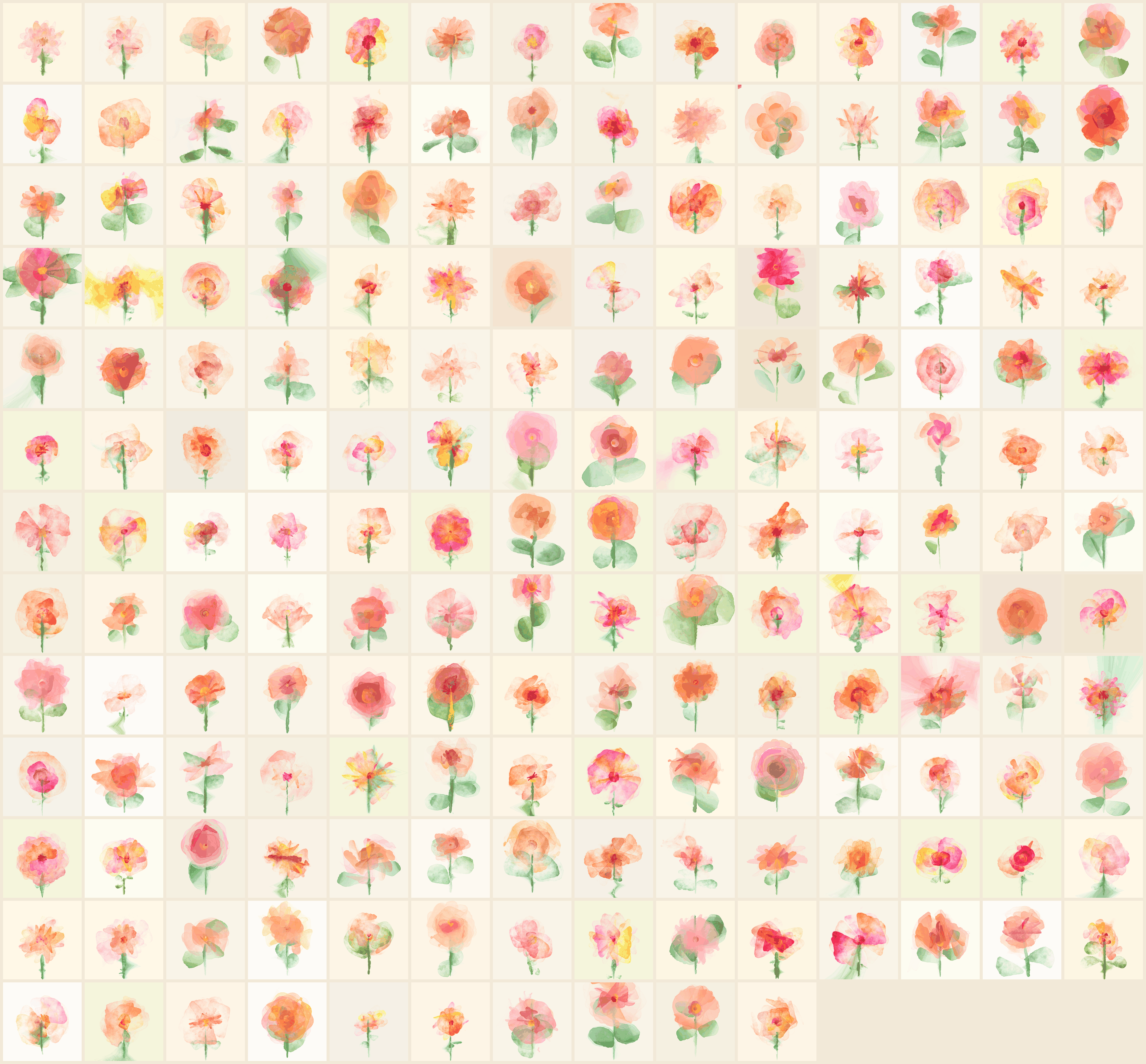 178 paintings from the two judge runs, unlabelled