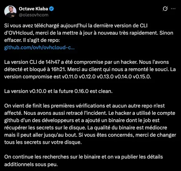 OVHcloud : les binaires de la CLI officielle piégés sur GitHub avec un malware infostealer
